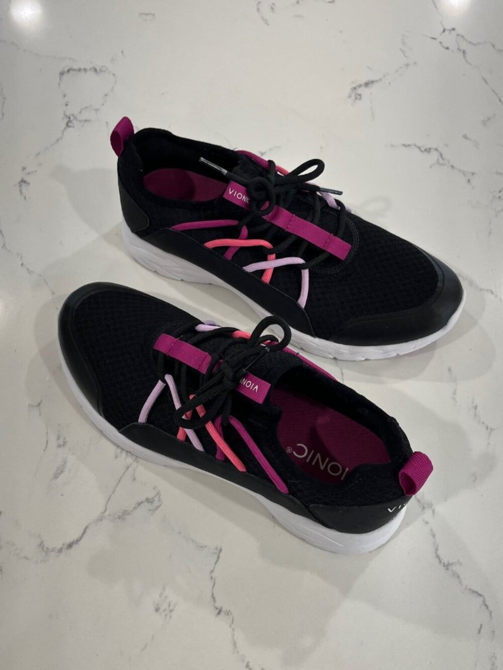 Vionic Zeliya Women's Lace Up Sneakers with Arch Support, Black/Pink 9.5